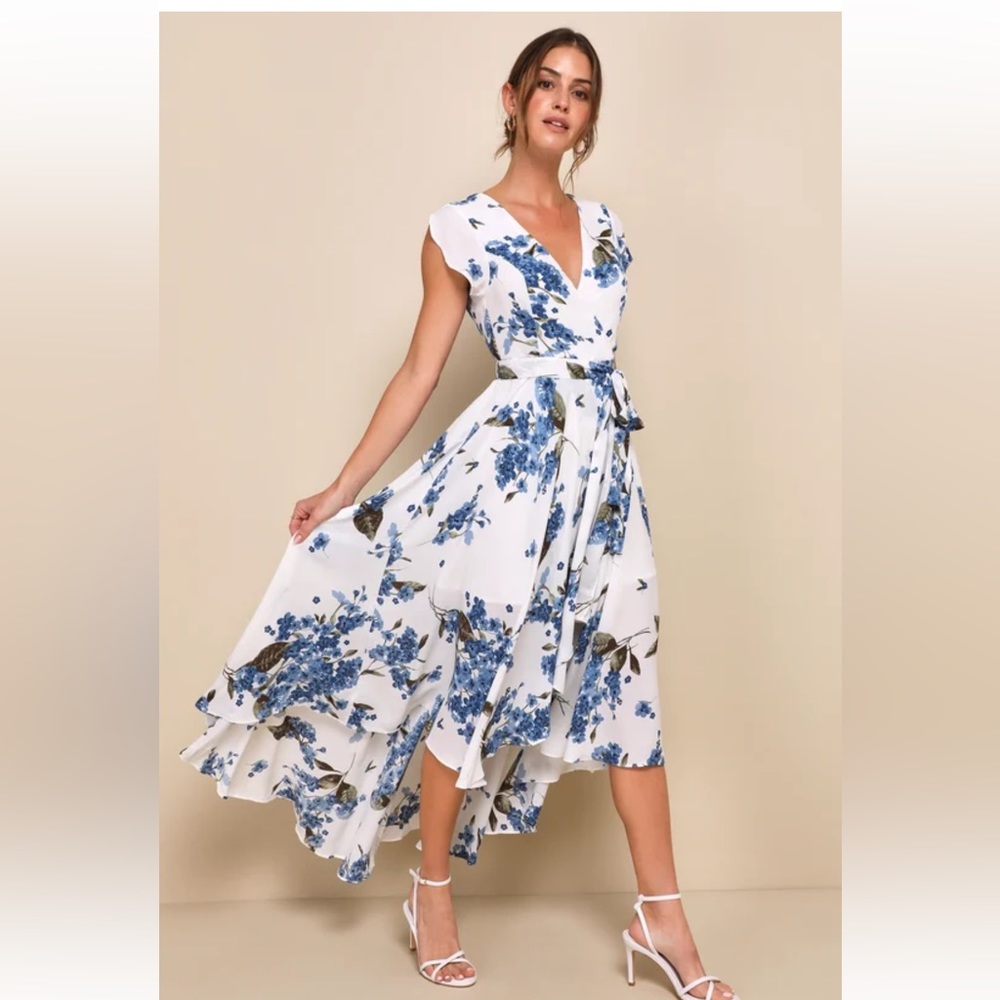 Lulus French Countryside White Floral Print High Low Dress